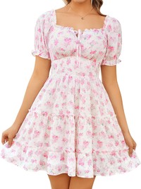 Pink Floral Puff Sleeve Dress