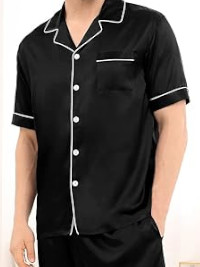 Mens Satin Pajama Set Short Sleeve