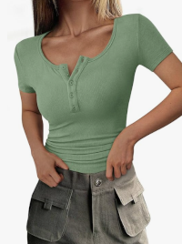 Summer Short Sleeve Ribbed Top